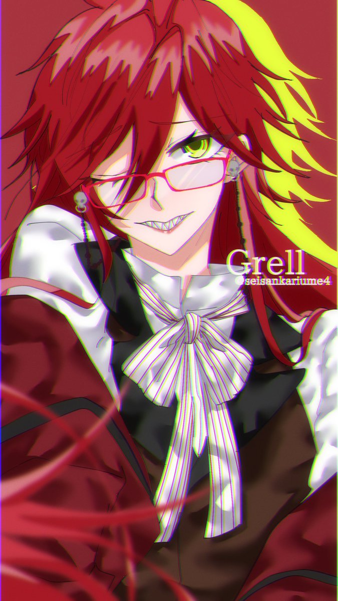red hair glasses teeth solo jewelry earrings long hair  illustration images