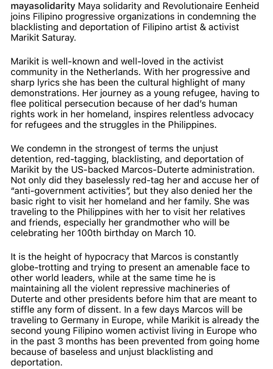 commiecentral2's tweet photo. Condemn the blacklisting & deportation of Filipino artist & activist Marikit! #StopRedTagging https://t.co/n6RtUHoqCB