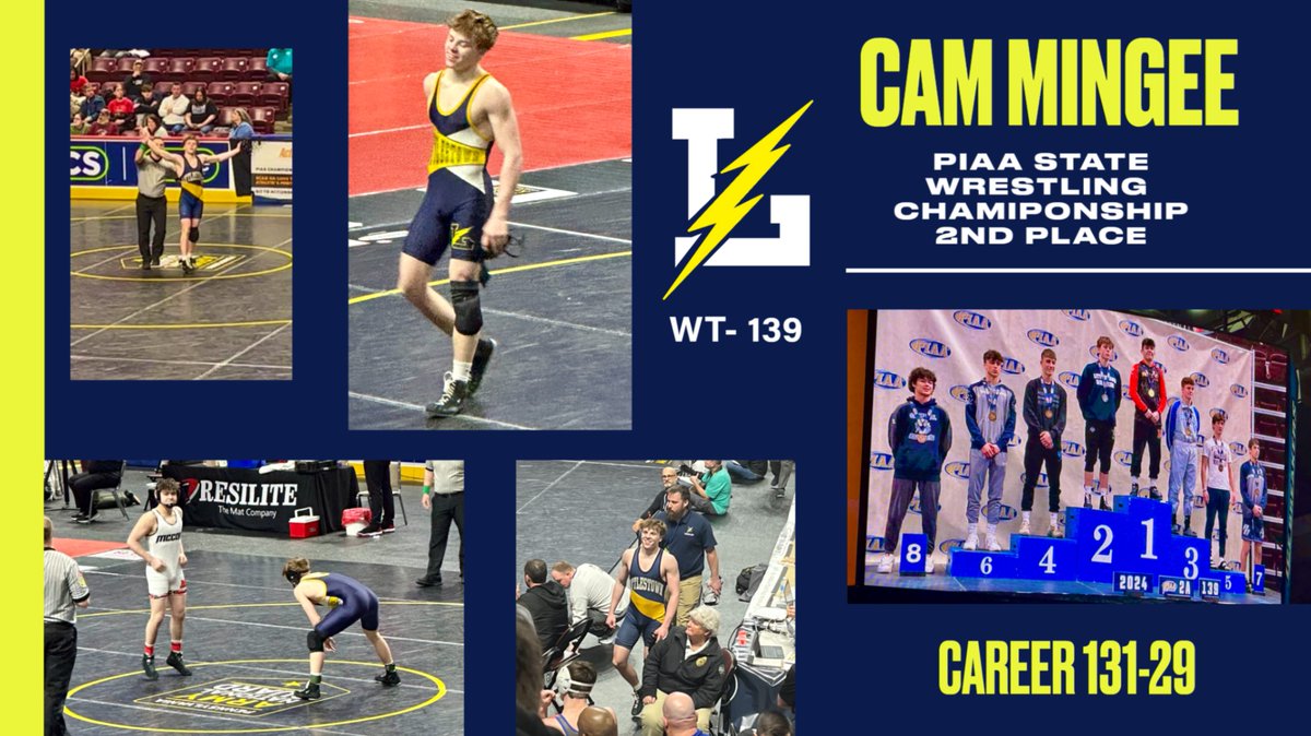 Congratulations to Senior Cam Mingee for getting the silver medal at the PIAA 2A wrestling championships yesterday. Cam had an incredible career at Littlestown with a 131-29 record and yesterday was a perfect ending to a great career. Bolt Proud!