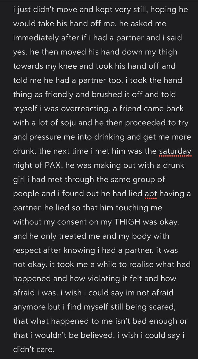 coowbee's tweet image. TW// groping
i’m not gonna say his name and i have my reasons for that but this is my experience with an aus male CC who i know as of april 2023 is still trying to take advantage of drunk girls after conventions any chance he gets 

stay safe out there.