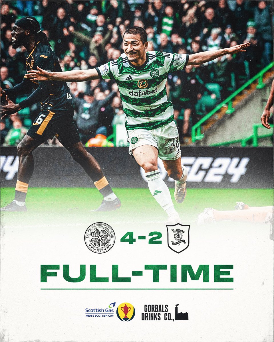 Daizen's hat-trick & Kyogo's late strike put us in the hat for the #ScottishCup Semi-Final draw! 🎩🎌

#CELLIV | #CelticFC🍀