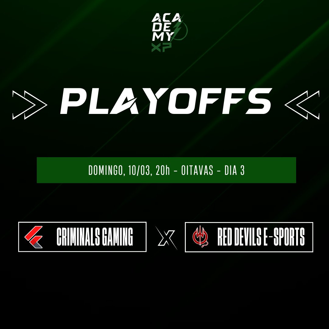 LigaAcademy's tweet photo. #AcademyXP⚡

É domingo e os PlayOffs continuam por aqui! 🔥

Hoje o confronto em busca da vaga nas quartas será entre @CriminalsBR1 👮🏻‍♂️ e @RedDevilsGaming 👿 !

Quem conquistará esta vaga? 👀

📺 Assista ao vivo a partir das 20h!
🔗 https://t.co/vGLoqKmU6F

#ligaacademy⚡ https://t.co/STks61C3G9
