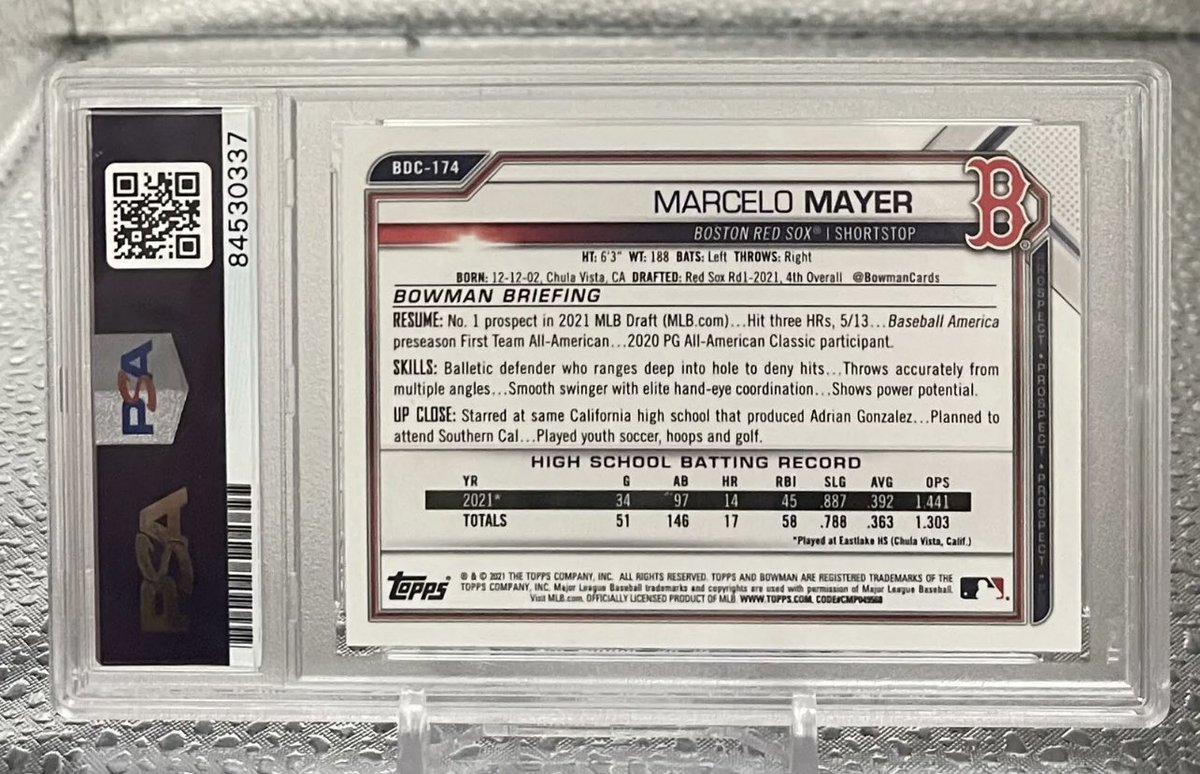 #Autographed #MarceloMayer #Boston  #RedSox 1st #Bowman Chrome ITP Rookiegraph RA RC (PSA 10) @ ONLY $41! #AUCTION ENDS MON 3/11-10pm EST ebay.com/itm/3952465016…

#Mayer #1stBowman #DirtyWater #baseballcards #TheHobby #MLB #Topps #Rookie #RookieCard #Celtics #Patriots #Bruins #MM