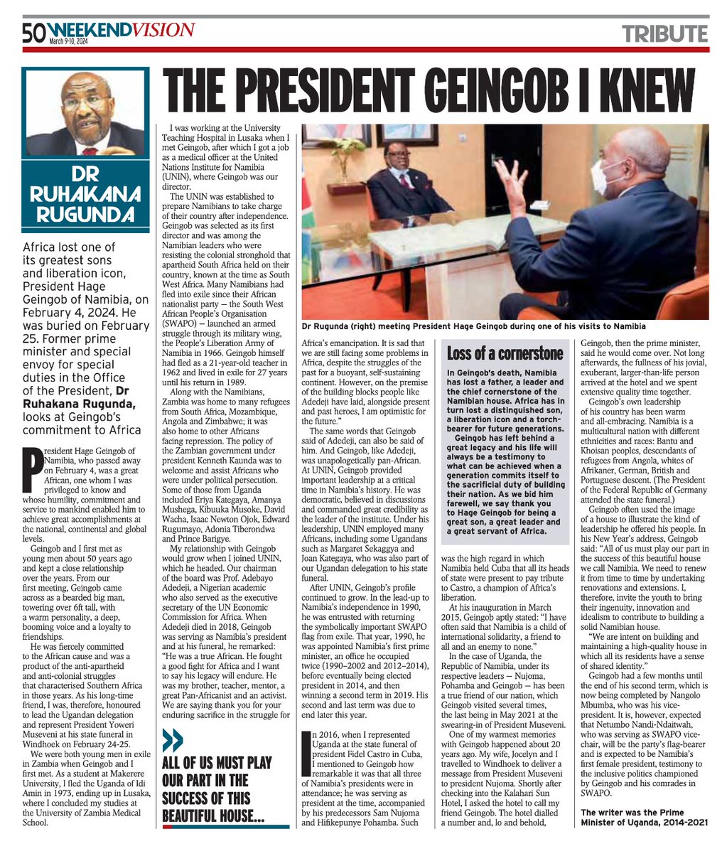 My tribute in @newvisionwire to my departed long time friend& comrade,President @hagegeingob.At the burial where I represented President @KagutaMuseveni and @GovUganda,it was deeply moving to see & hear how much he meant to Namibia, Africa and the world.@KalondoMonica @UgandaMFA