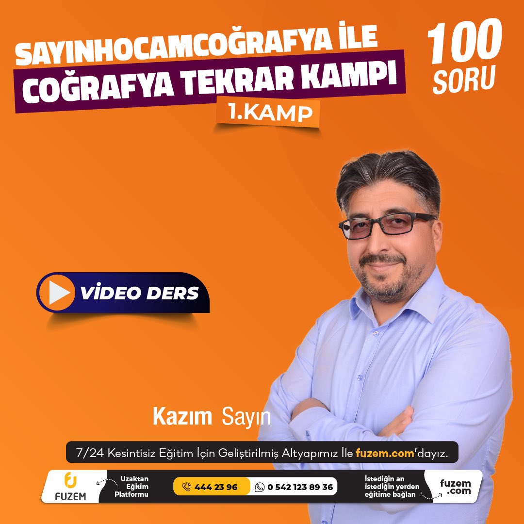 Türkiye’nin En Kapsamlı Uzaktan Eğitim Platformundan Sayınhocamcoğrafya ile (100 Soruda) Coğrafya Tekrar Kampı Sadece fuzem.com’da! (Video Ders) 1. Kamp - Hemen Kaydol Bu Fırsatı Kaçırma! Özel Fiyat - Sınırlı Kontenjan📌 #fuzem #farklıuzem #sayınhocam #öabt #kpss