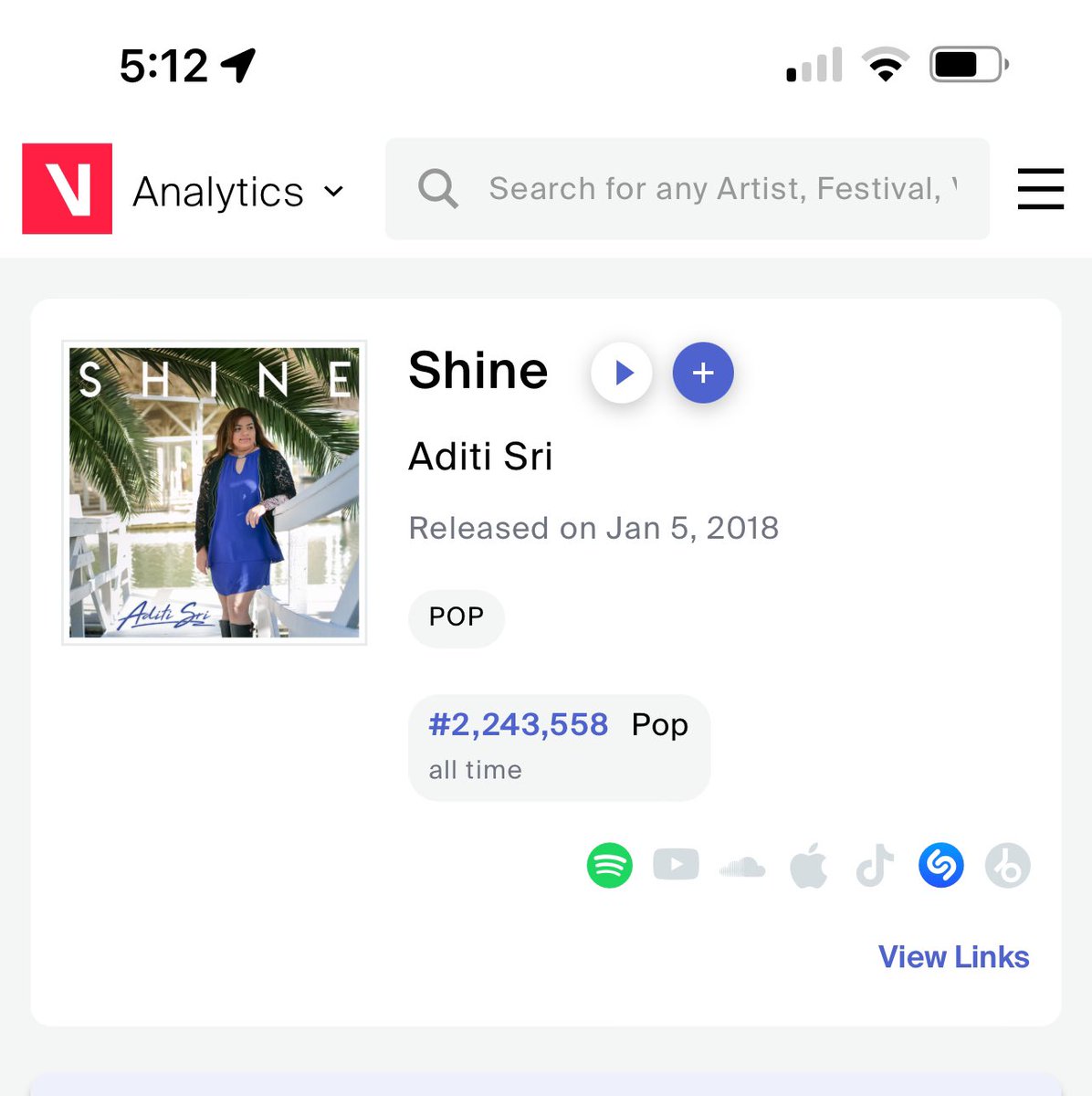 sri_aditi's tweet photo. Awesome News!! Aditi Sri shine crossed 2M streams on Spottify. All organic. Proud of Aditi . #Aditisri #shine #pop #singersongwriter #recordlabel #spottify #Lovemusic #hollywood. @followers https://t.co/qmBPbmwwAv