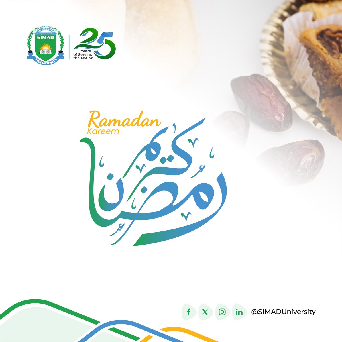 SIMADUniversity's tweet photo. Ramadan Mubarak from SIMAD University! ๐
Wishing our community a blessed Ramadan filled with peace, joy, and blessings. May this holy month bring you closer to your loved ones and strengthen your faith. Ramadan Mubarak! #SIMADFamily #SIMAD25 https://t.co/POXgqP8Rxw