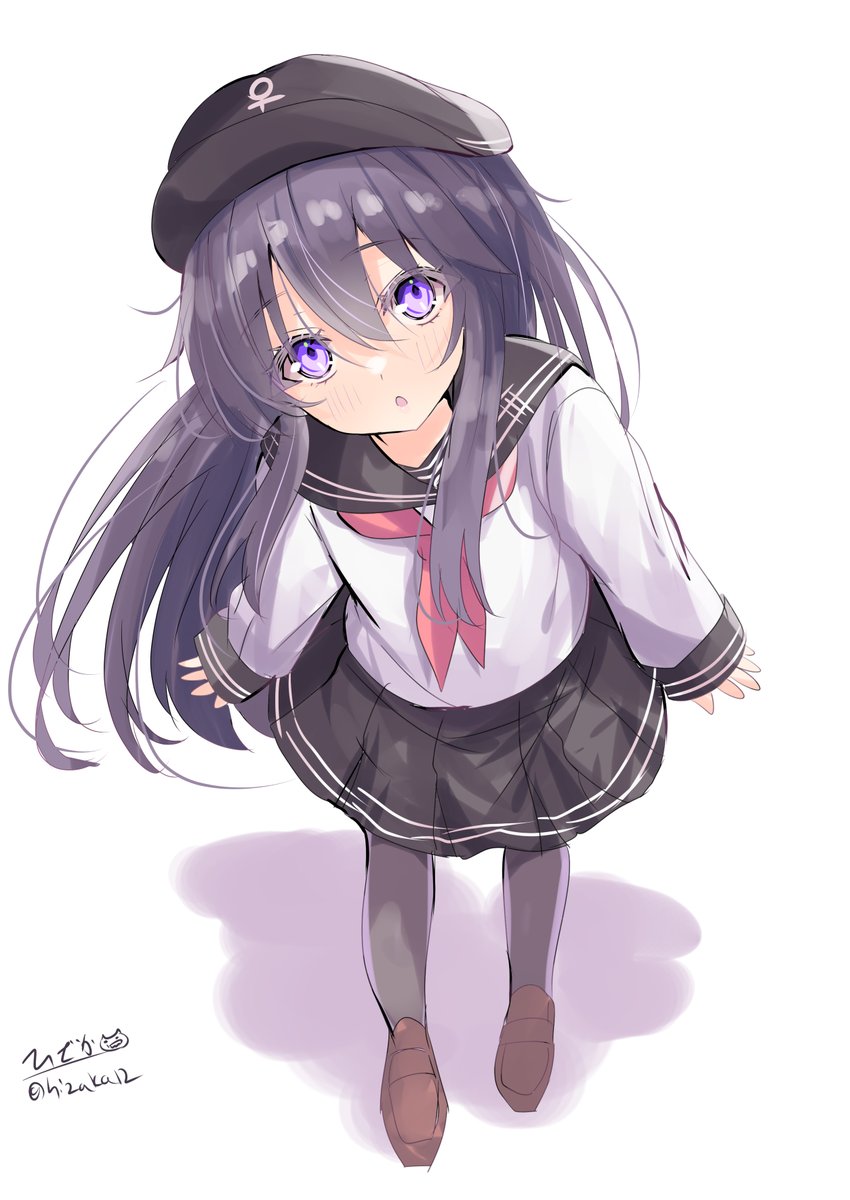 akatsuki (kancolle) 1girl solo long hair school uniform hat serafuku purple eyes  illustration images