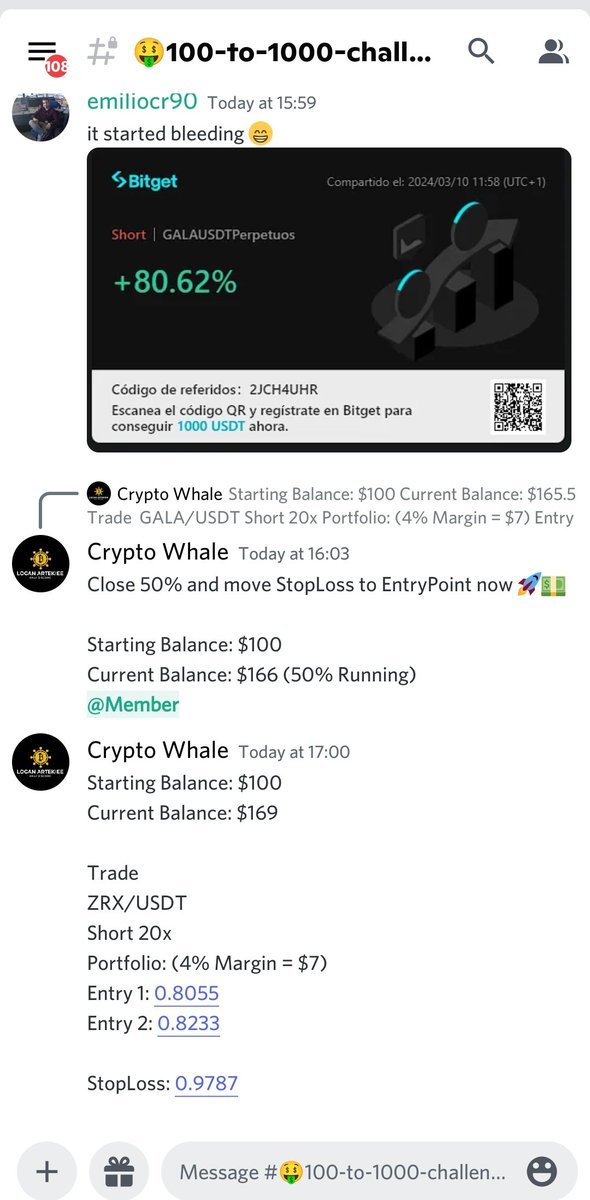 CyberPu7855's tweet photo. #🤑100-to-1000-challenge🤑 Update!

Starting Balance: $100
Current Balance: $169

Get Free 20 Mins Trail on our Discord! Link is in the BIO #btc    #eth #crypto #blackrock #etf #sol #ada #DOT https://t.co/7EHLQb32Yf