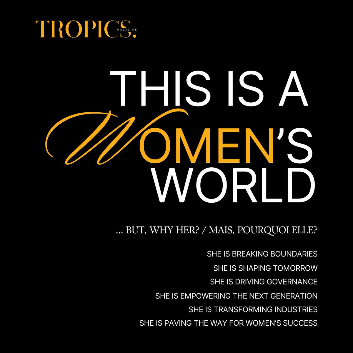 Découvrez une liste d'excellence qui brille par son originalité ! @TropicsMagazine présente les femmes leaders/gouvernance dont l'impact sur la société est mesuré au millimètre près. Célébrons nos 14ans d'existence! bit.ly/3Ts4FNe #TropicsWomenOfTheYear #TropicsMoguls