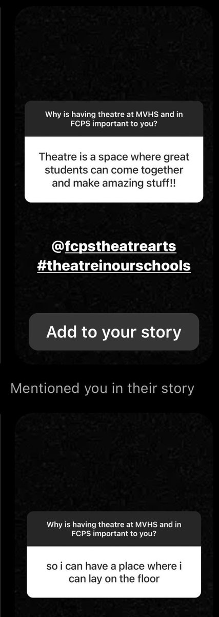 These are just some of the amazing responses we’ve received from the students at Mount Vernon HS about why FCPS Theatre is important to them. Why is it important to you? #March #TheatreInOurSchoolsMonth