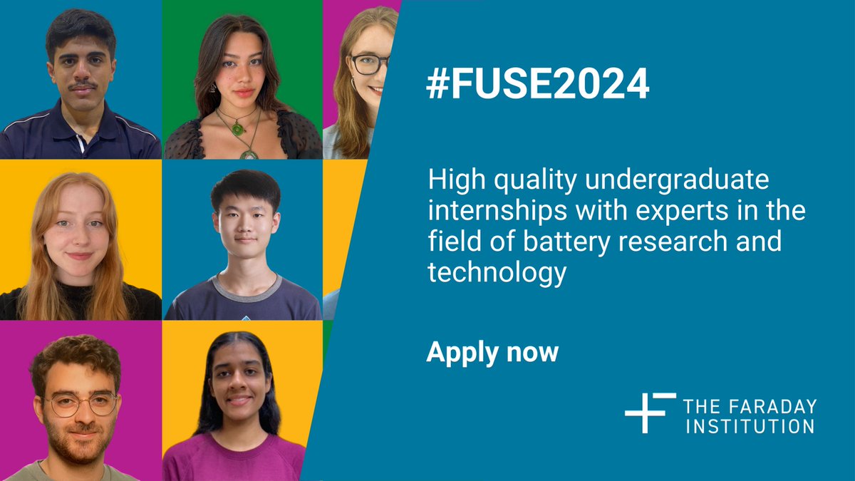 🚀 Launching our @FaradayInst #FUSE2024 internship programme 🚀 Looking for 55 talented & enthusiastic #undergraduate students to work with our #battery research community this summer 🔋⚡️Apply today faraday.ac.uk/fuse-internshi… 📣Please share #STEMCareers #Internship #BatteryCareers