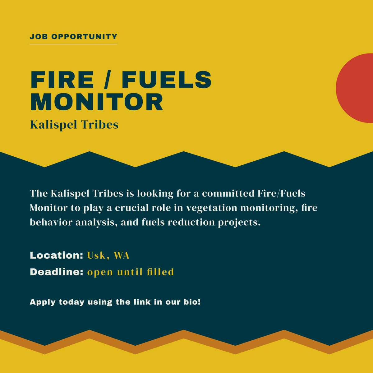 🌲 Job Opportunity – Fire/Fuels Monitor for The Kalispel Tribes 🌲Ready to ignite change in fire ecology and forestry? Apply now ow.ly/eFCW50QNUIL and join the Kalispel Tribal Natural Resource Department! 🌿✨  #JobOpportuntiy #OpenJob #TribalOpportunity #FireEcology