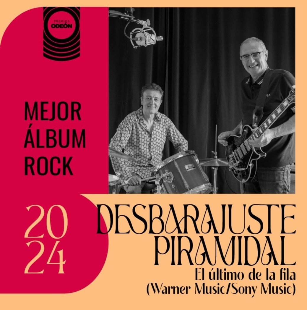 'DESBARAJUSTE PIRAMIDAL', DE 'EL ÚLTIMO DE LA FILA', PREMIO ODEÓN AL MEJOR ÁLBUM ROCK DE 2024.

@PremiosOdeon
#ManoloGarcía #QuimiPortet
#ElÚltimoDeLaFila #DesbarajustePiramidal #PremioOdeón #MejorÁlbumRock2024