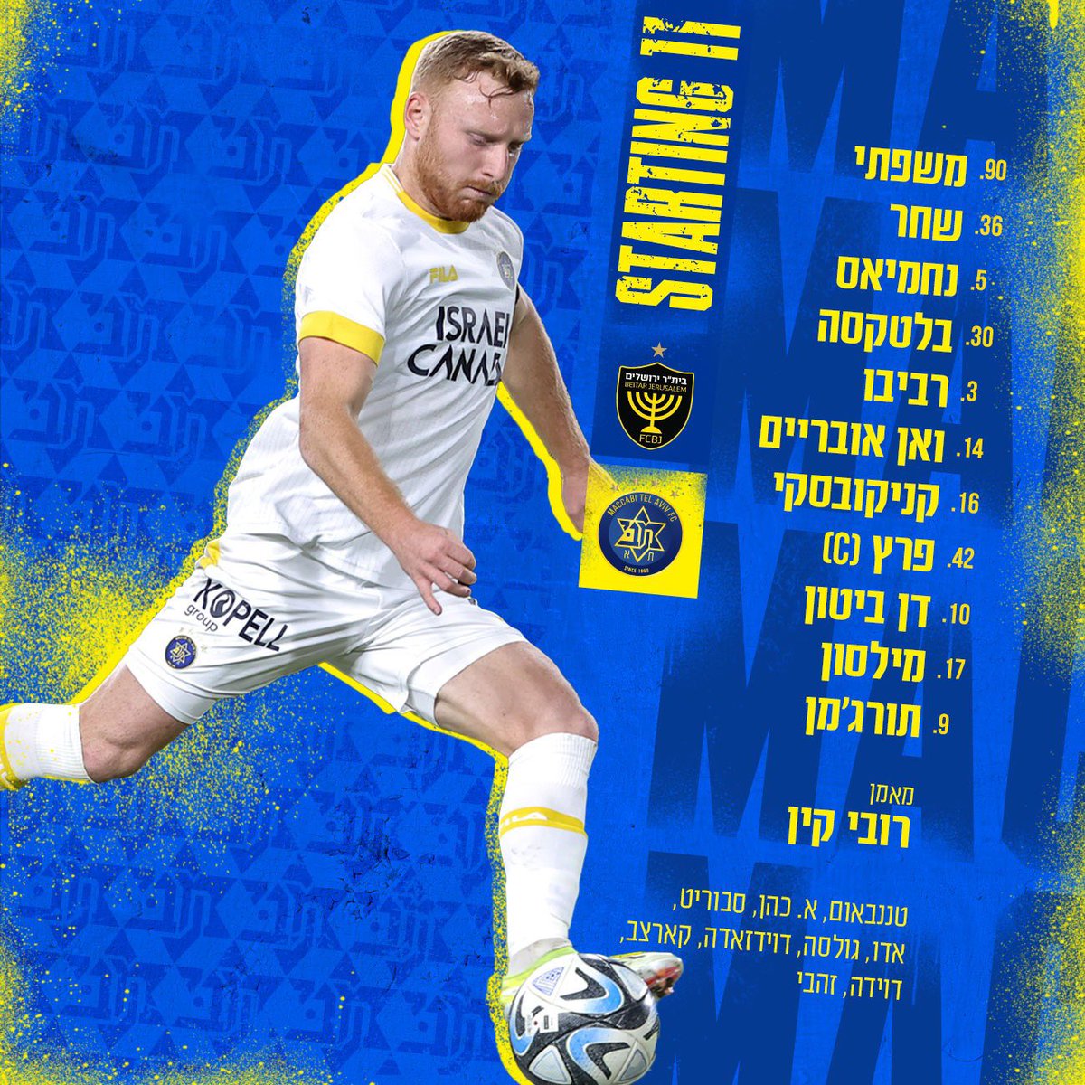 MaccabiTLVFC's tweet photo. ההרכב שלנו להיום. 
יאללללה מכבי🟡🔵 https://t.co/pQJyhsdE36