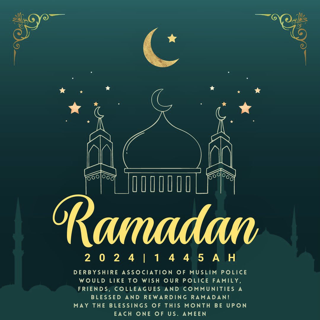 The Islamic holy month of #Ramadan is upon us once again 🤲🏽📿 On behalf of Derbyshire AMP, we would like to wish a happy, healthy & prosperous Ramadan to all of our Muslim family, friends & colleagues who are observing this rewarding month. Ramadan Mubarak! ✨🌙 #Ramadan2024