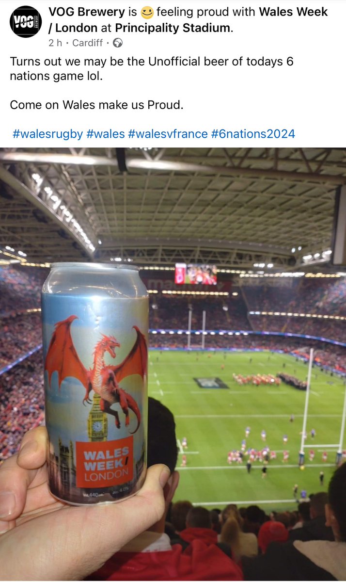 Love this from our #walesweeklondon partner, @vogbrewery at today’s Wales v France game!