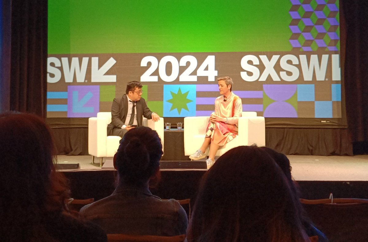 Der er meget, meget få debattører som er ligeså skarpe som @vestager - her til South By Southwest, til en helt stille og rolig snak om 'Technology, Leadership, Geopolitics and the Future'. Komplekst stof, tårnhøjt niveau og præcise, forståelige og stærke svar 🔥🔥