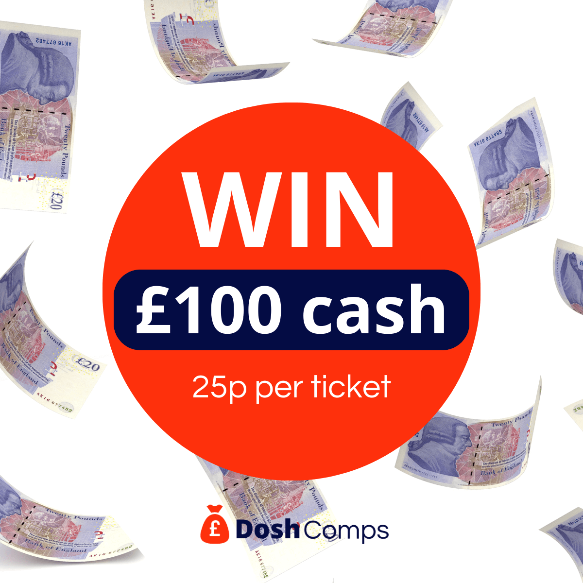 Win £100 for just 25p! 😀 Get in early. 👍 Tickets at 👉 doshcomps.co.uk #prizes #prizesuk #prizedraw #prizewinner #prizegiveway #winners #competitionuk #prizesuk #win #doshcomps
