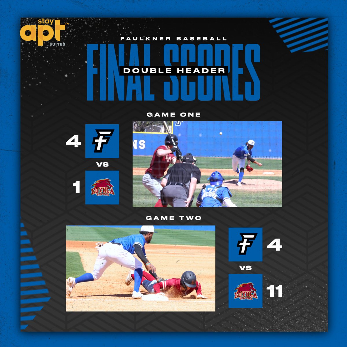 Split the day but won the <a href="/SSACsports/">Southern States</a> and <a href="/NAIABall/">NAIA Ball</a> Series of the Week! 

We hold a two game lead in the SSAC!