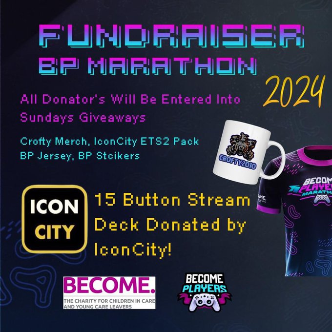 FUNDRAISER FINALE!!
 9 hours in The final 10 hours to complete today and your final chance to get in on the giveaways, all donators will be added to the draw as a thank you for your support!  15 Button Stream Deck donated by
@ICONCITY3

justgiving.com/page/crofty-20………

@Become1992