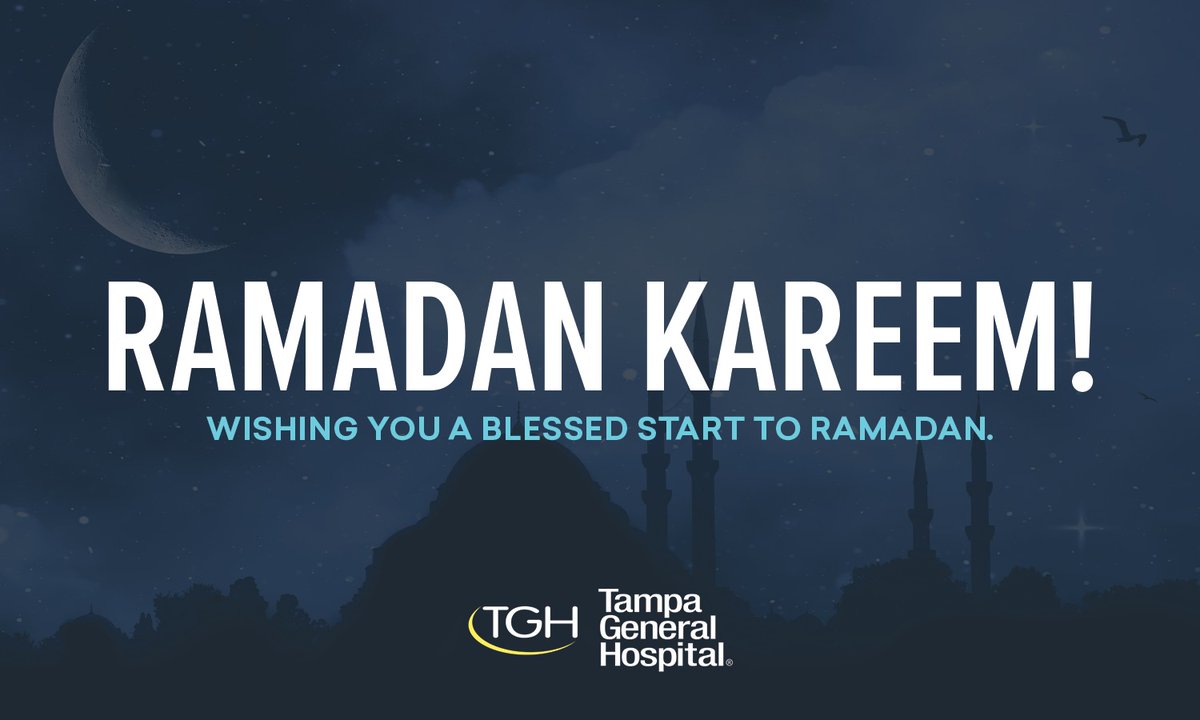 Tampa General Hospital extends warm wishes to the Muslim community here and around the world as we embark on the blessed journey of Ramadan! May this month be filled with spiritual reflection, compassion, and joy for you and your loved ones. Ramadan Kareem to all! #WeAreTGH