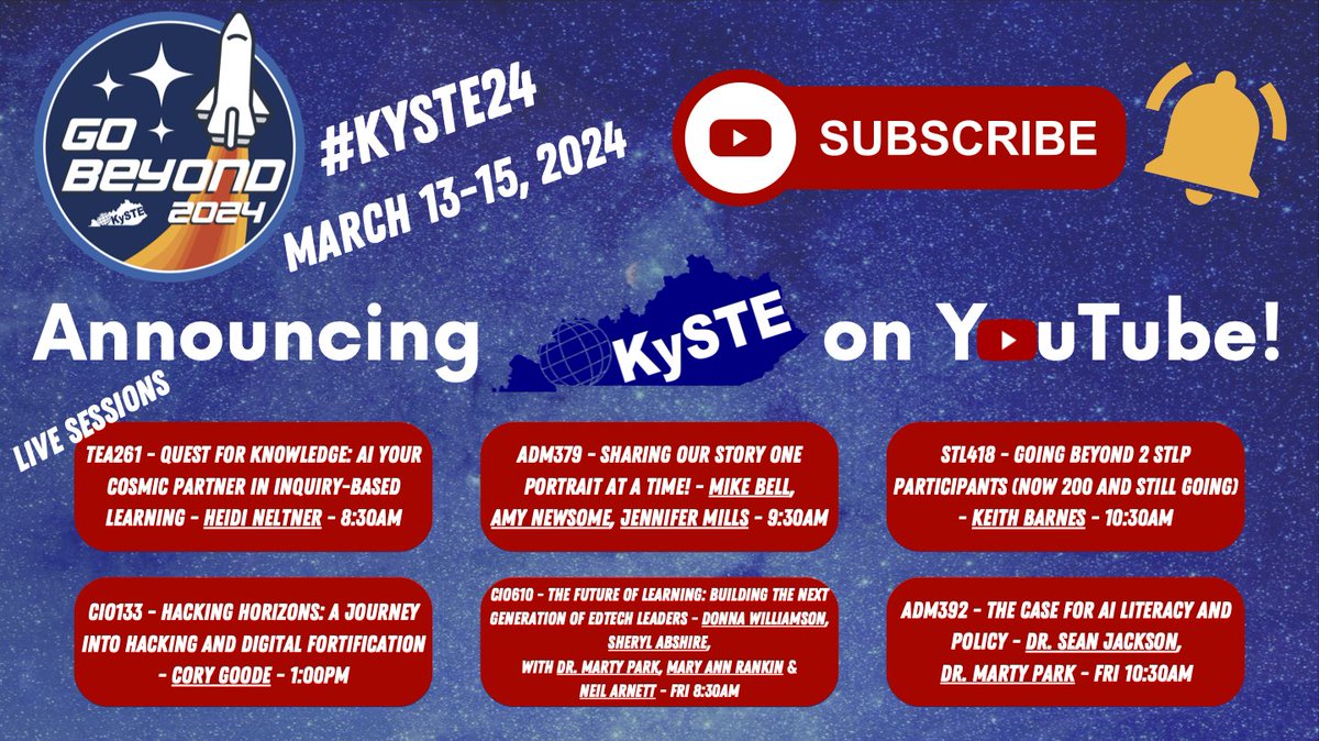 SUBSCRIBE! Excited to announce We are coming to YouTube! from the KySTE Theater at #KySTE24! Subscribe now + Notification🔔ON! Cory Goode, Hedi Neltner, Mike Bell, Amy Newsome, Jennifer Mills, Keith Barnes, @dwmtnbrook @sherylabshire @DrJacksonCS & MORE! bit.ly/kystelive