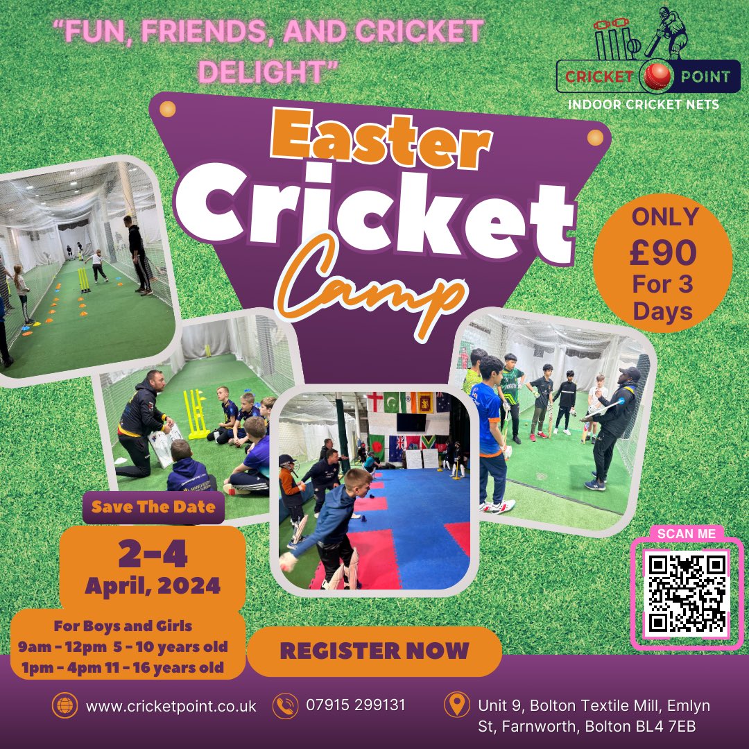 Hop into cricket fun this Easter! Join our camp led by ECB Level 2-4 qualified coaches for a blast of learning. Limited slots, so bounce into action and sign up now at cricketpoint.co.uk . . #easter #cricket #camp #eastercamp #cricketpointbolton #bolton #community #fyp