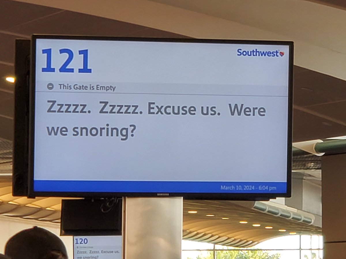 DonaldsonErica's tweet photo. The most accurate gate sign seen today at @MCO by @SouthwestAir - #springbreakchaos #23hoursatMCO https://t.co/DHTnOLiksR