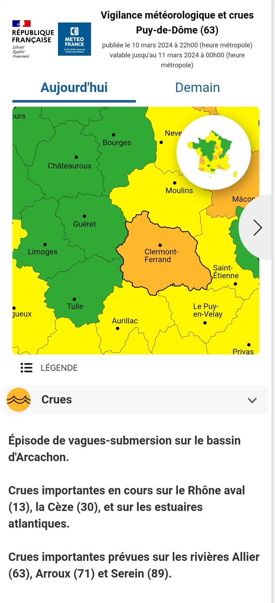Prefet63's tweet image. 🟠 #VigilanceOrange Crues

Le service de prévision des crues place au niveau de vigilance ORANGE le tronçon Allier entre Alagnon et Dore.

⚠️Restez très vigilants et tenez-vous informés de l&apos;évolution météorologique
vigilance.meteofrance.fr/fr/puy-de-dome
vigicrues.gouv.fr
