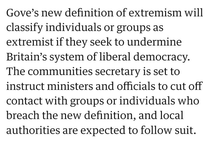 Michael GOVE EXTREMISM 'definition' see also BLACKLISTING critics theguardian.com/politics/2024/…