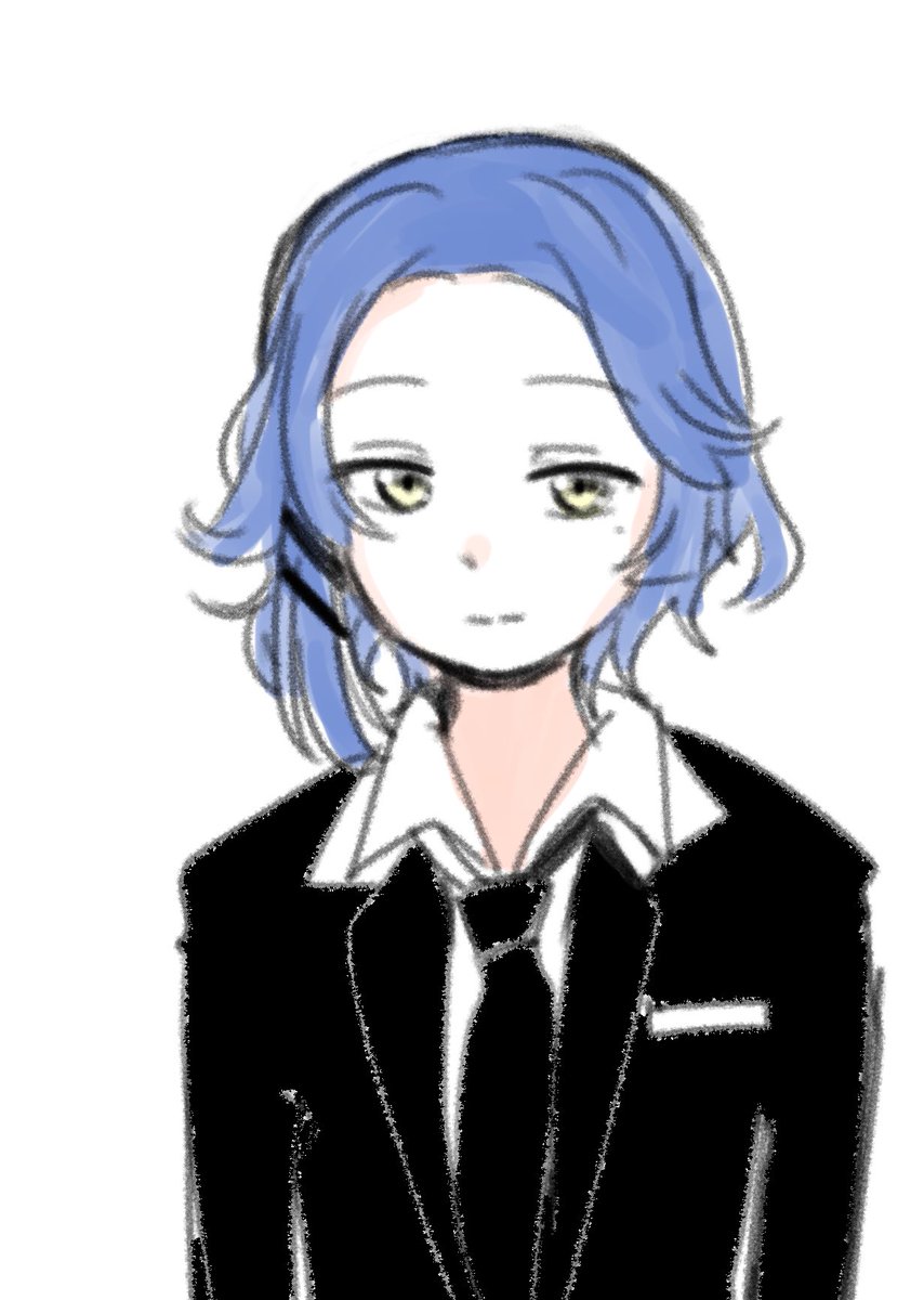 yamada ryo solo blue hair white background necktie 1girl shirt mole under eye  illustration images