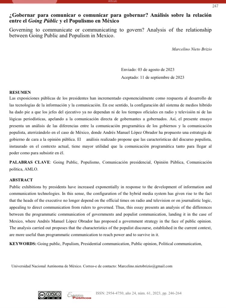 No había tenido la oportunidad de compartir el último texto que me publicó la revista Espacios Públicos. Acá el link para quien quiera echarle ojo 

espaciospublicos.uaemex.mx/article/view/2…
