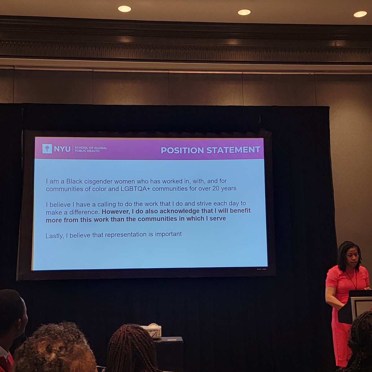 <a href="/DrStephanieCook/">DrStephanieHCook</a> kicking off her keynote address at the <a href="/ENAR_ibs/">ENAR</a> Fostering Diversity in Biostatistics workshop with her position statement. This sets a powerful tone of transparency and accountability. What would your position statement be?