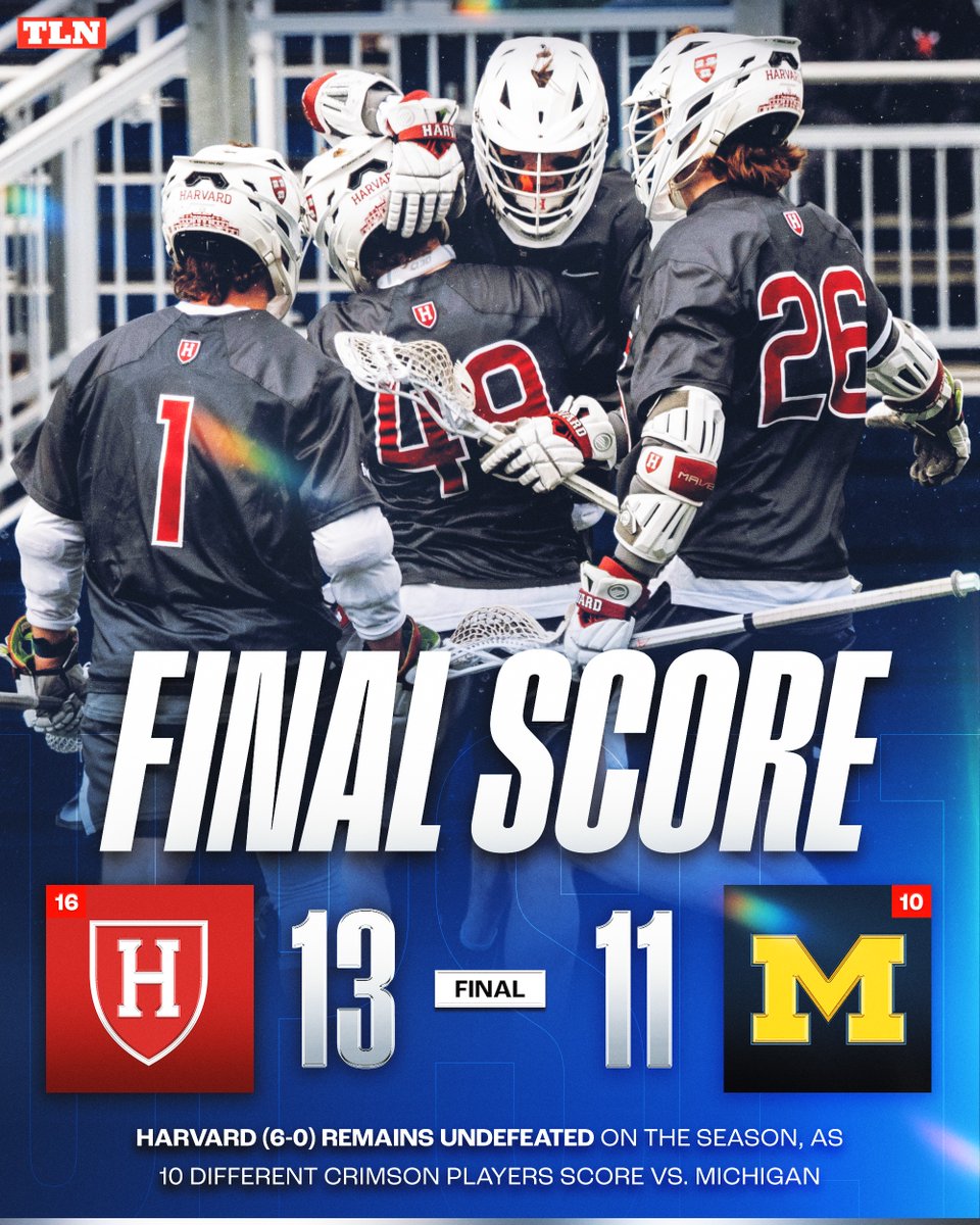 HARVARD STAYS UNDEFEATED 👀📈

<a href="/HarvardMLax/">Harvard Men's Lacrosse</a> (6-0) went on the road and picked up a quality win, snapping a 5-game winning streak for <a href="/UMichLacrosse/">Michigan Men's Lacrosse</a> on Sunday