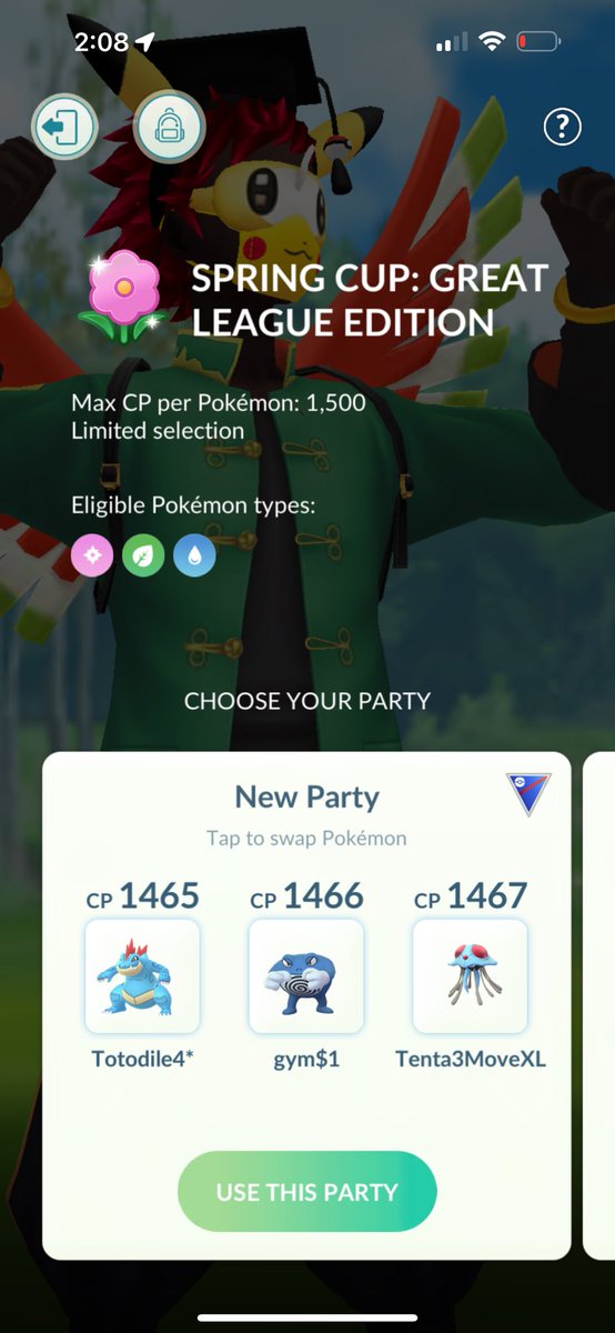 josephcup18's tweet photo. The fear of this team is why they run grass #TripleWater #PokémonGo #AboutALeague. #SpringCupEdition. https://t.co/MTtirbL2ko