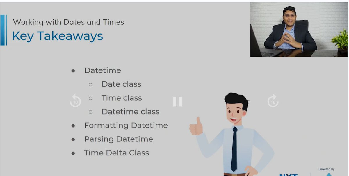 mohan_tigala's tweet image. Hello Connections :-)
Today was day #48 of #75daysoflearningandcodingchallenge.
Today's topics is #Working_With_Dates_And_Times. Many things are where we need to focus.
#Date_and_Times :- #Date_Class #Time_Class 
#DateTime_Formats :- #strftime() #strptime()
Thanks to #NxtWave