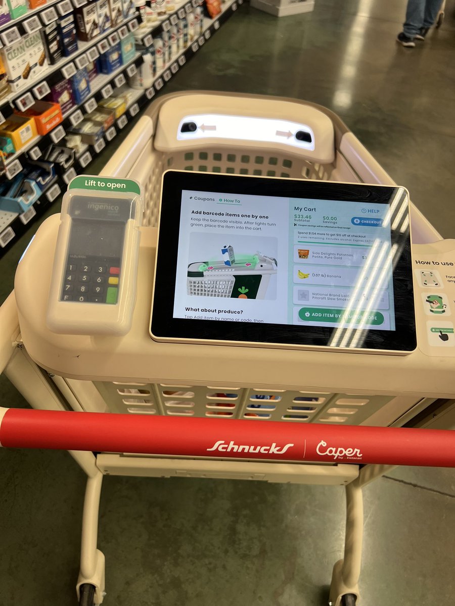 So my 15 yo and I tried the new AI Caper shopping cart at Schnucks this week. I did like seeing the running total as we shopped and that it applied digital coupons for you. But was it easier? No. More convenient? No. Faster? No. 🤷🏻‍♀️