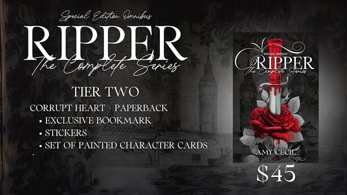 Corrupt Heart can only be purchased here!! Get yours today and check out this goodie package and the thrilling books that come along with it 😉 ❣️ The Complete Ripper Series Omnibus ❣️ Get yours today before it's too late kickstarter.com/projects/amyce…