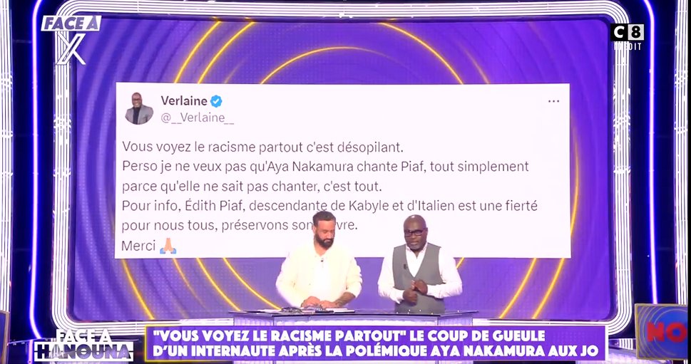 🇫🇷 'Cyril Hanouna, tu te prends pour qui pour ramener un noir pour me représenter, allez désabonne-toi, ça y est', lance Aya Nakamura, très remontée contre l'animateur de TPMP après que ce dernier a invité un homme noir qui ne veut pas voir la chanteuse interpréter du Edith Piaf