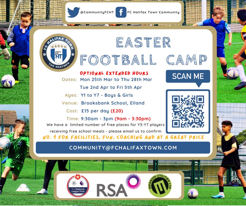 ￼￼🐣⚽️ EASTER FOOTBALL CAMP Bookings are now open for our Easter Football Camp @thebrooksbank , all girls and boys in Y1-7 are welcomed to attend. BOOK HERE ￼forms.gle/77D85Ctqs6fka4… ￼ Have a day, a week or a holiday full of fun and football.