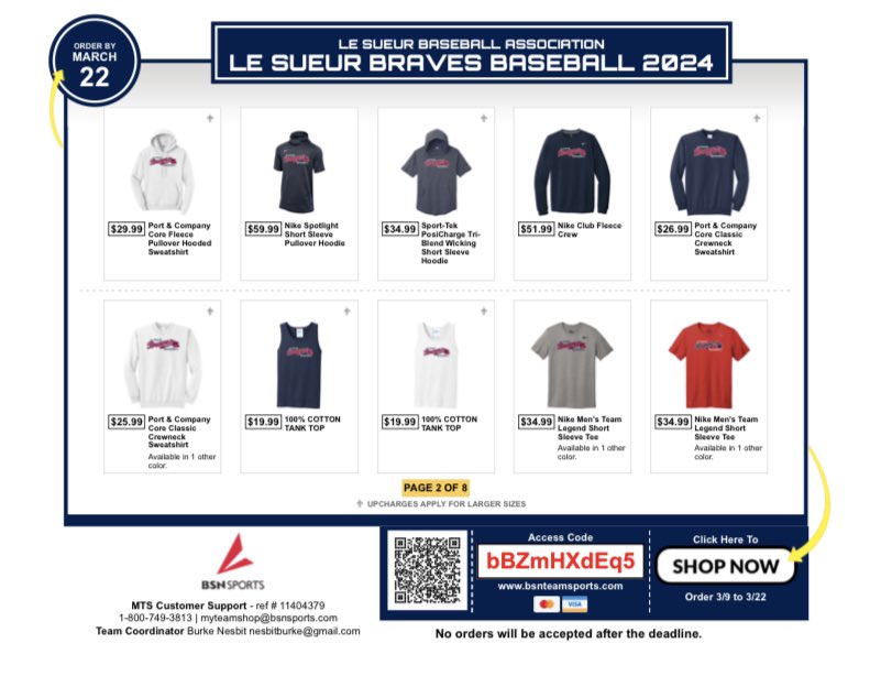 Our <a href="/BSNSPORTS/">BSN SPORTS</a> team store is officially open! Get your Le Sueur Braves apparel by 3/22.

bsnteamsports.com/shop/bBZmHXdEq5