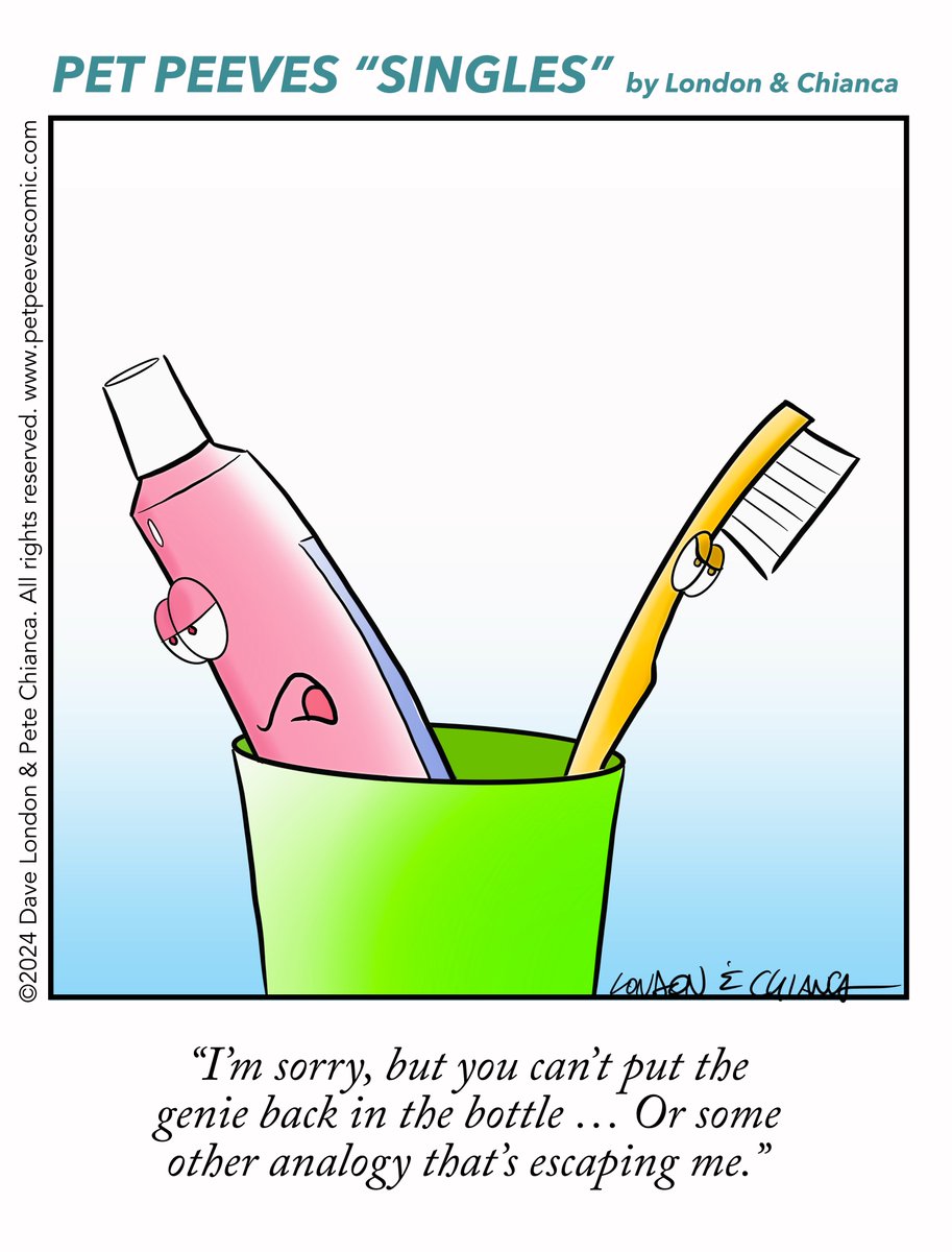 Pet Peeves Single, March 10, 2024: Sensitive Toothpaste. (Sign up to get Pet Peeves in your inbox at petpeevescomic.com/subscribe!) #relationship #analogies #oralhealth #dental #comicstrip #humor