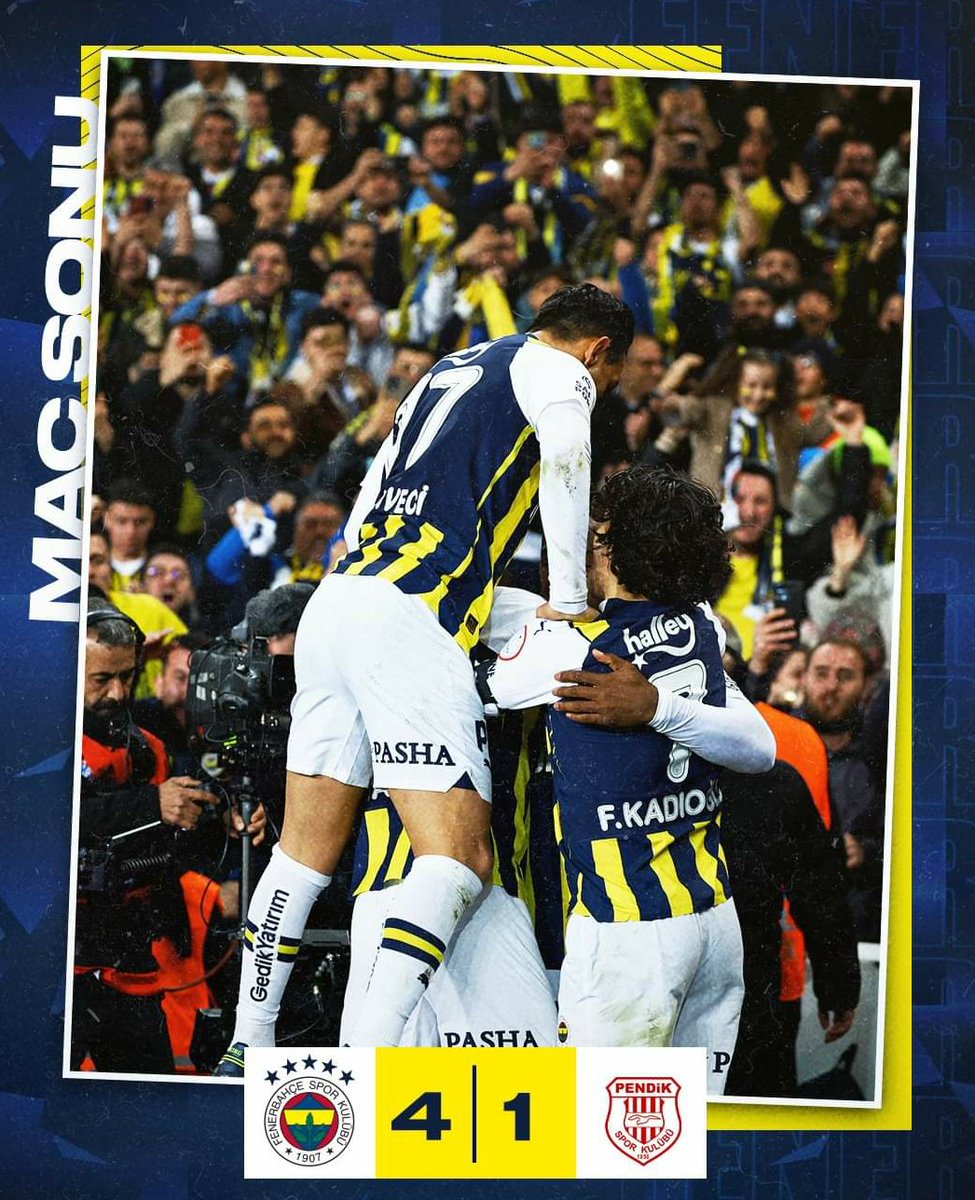 markafutbol_com's tweet photo. FENERBAHÇE 4-1 PENDİKSPOR
🔥 #Fenerbahçe, #Pendikspor'u 4-1 yendi. #FBvPEN
*** GOLLER ***
⚽ 29 #HalilAkbunar 0-1
⚽ 58 #MertHakanYandaş 1-1
⚽ 87 #Bathshuayi (P) 2-1
⚽ 90+4 #FerdiKadıoğlu 3-1
⚽ 90+9 #İrfanCan 4-1
🟥 #Pendik'te 70'de #Welinton, 90+1 #Lusamba kırmızı kart https://t.co/XMaWSwkGeb