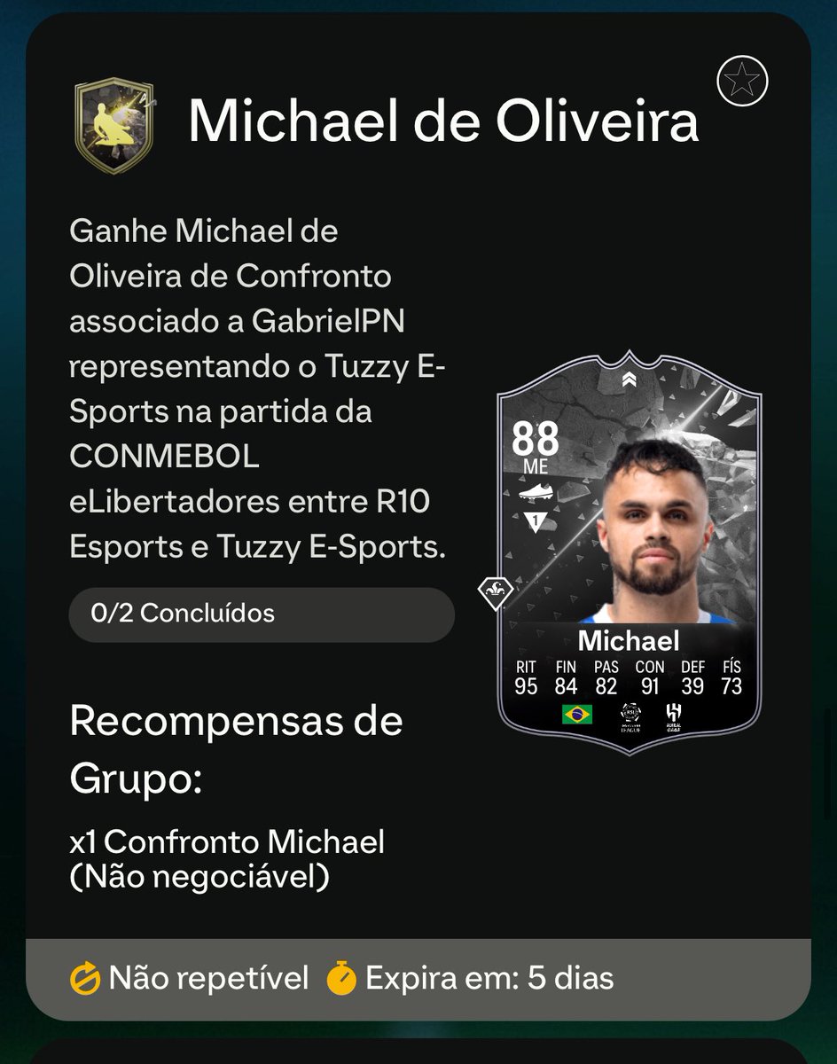 O Michael do Showdown de hoje será representado por nosso atleta <a href="/Gabrielpn00/">Gabrielpn00</a> na eLibertadores 2024!

Quem aí já fez o DME e vai ficar na torcida pra ele upar? 👀

#GoTuzzy
