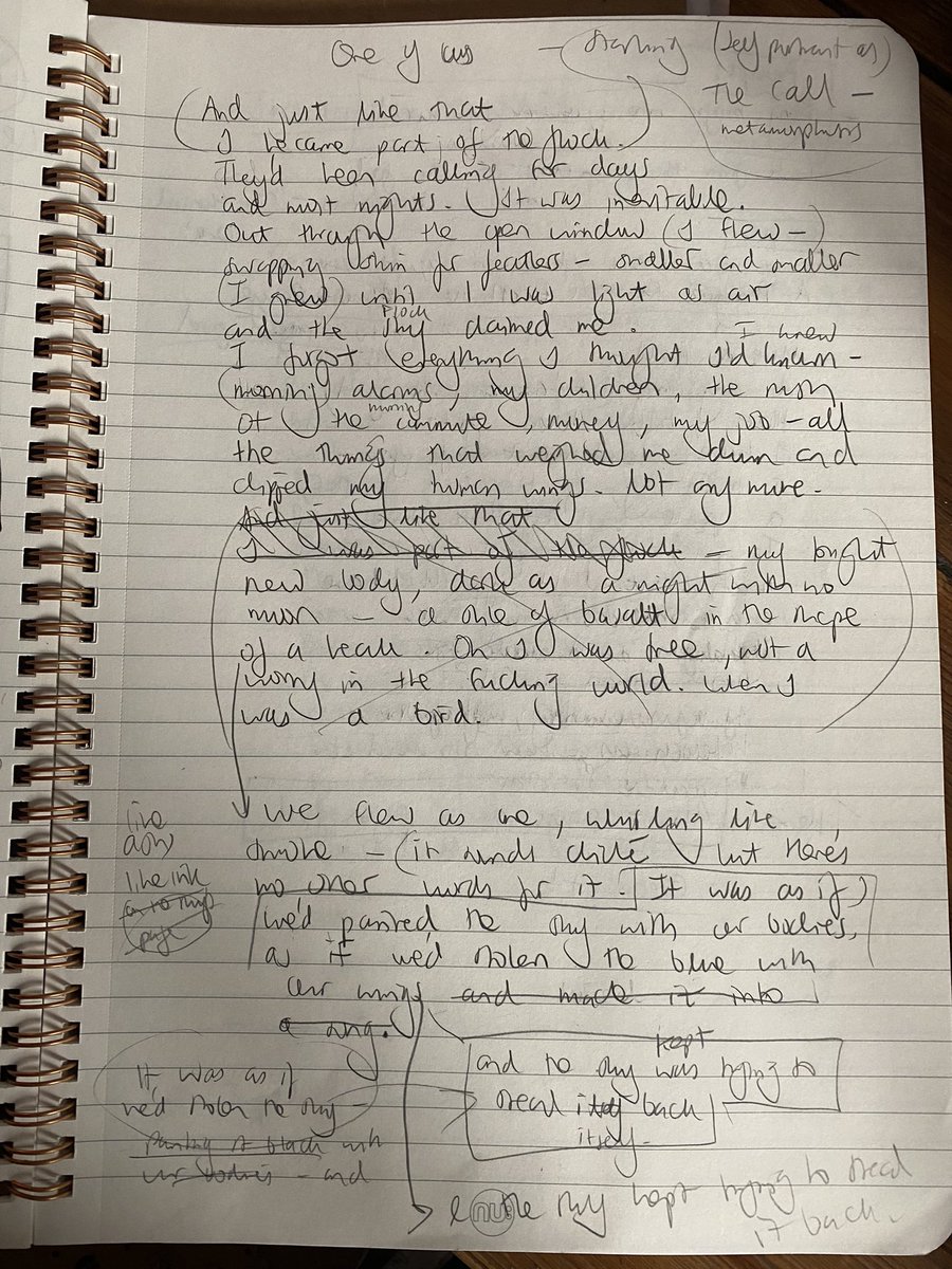 This poem was ‘hatched’ in a workshop led by the lovely @BevisKathryn and is an ‘after’ to the brilliant poem ‘Bird’ by Liz Berry. I thought I’d add a pic showing the first draft (good luck reading my handwriting!) inspired by @RosannaMcGlone’s fab book ‘The Process of Poetry’🪶