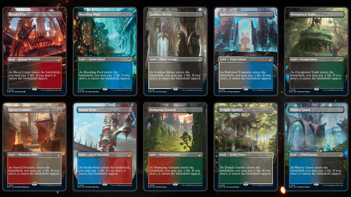 wildstwawberry's tweet photo. I think we should all be a lot more mad that Ravnica Remastered’s Borderless Shock Lands were only in Collector Boosters https://t.co/cvXjXXbXZF