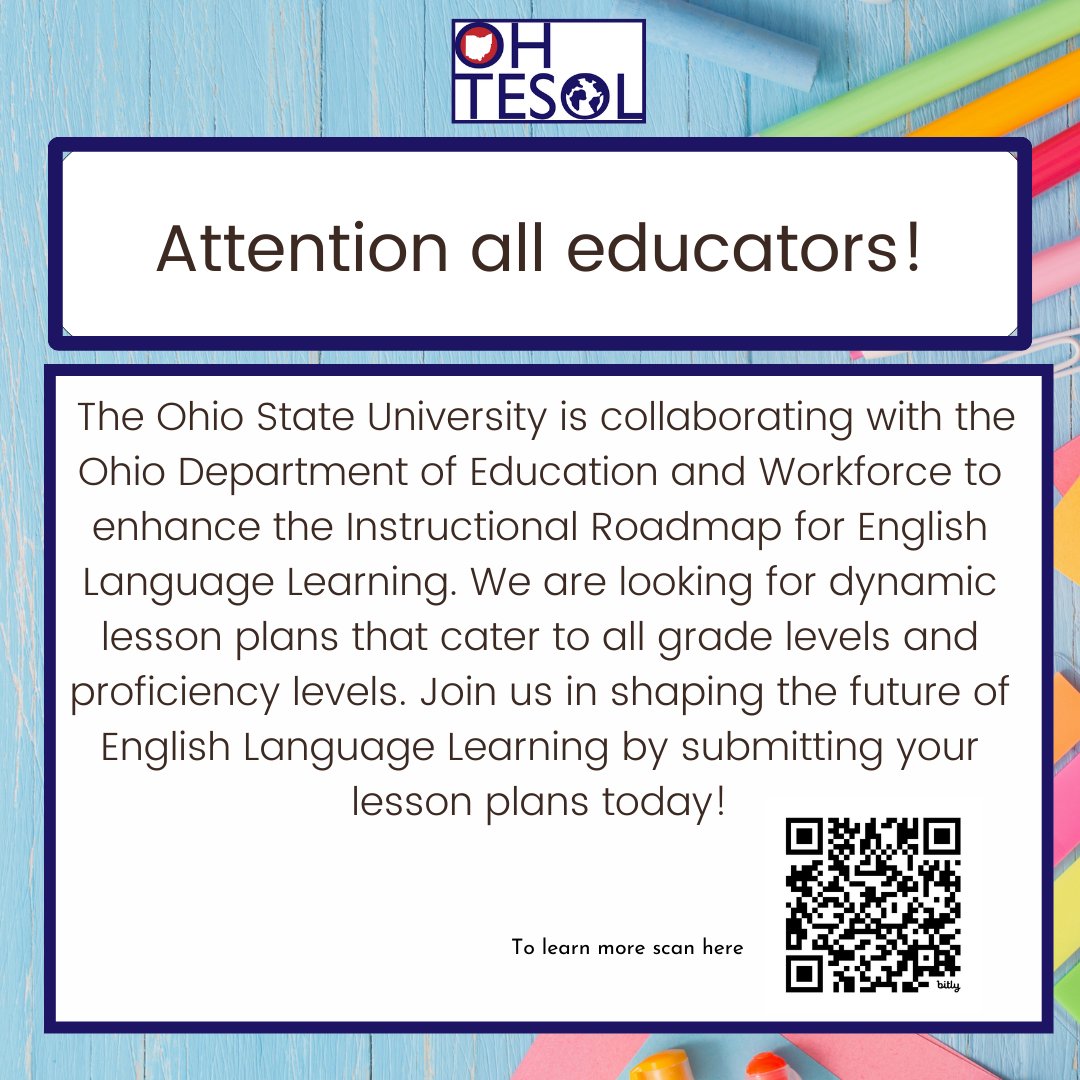 Teachers are invited to share multiple lesson plans. Your lesson plan will inspire and help fellow educators across Ohio. Your contribution will be acknowledged in an appendix. Learn More: bit.ly/3PADNZd