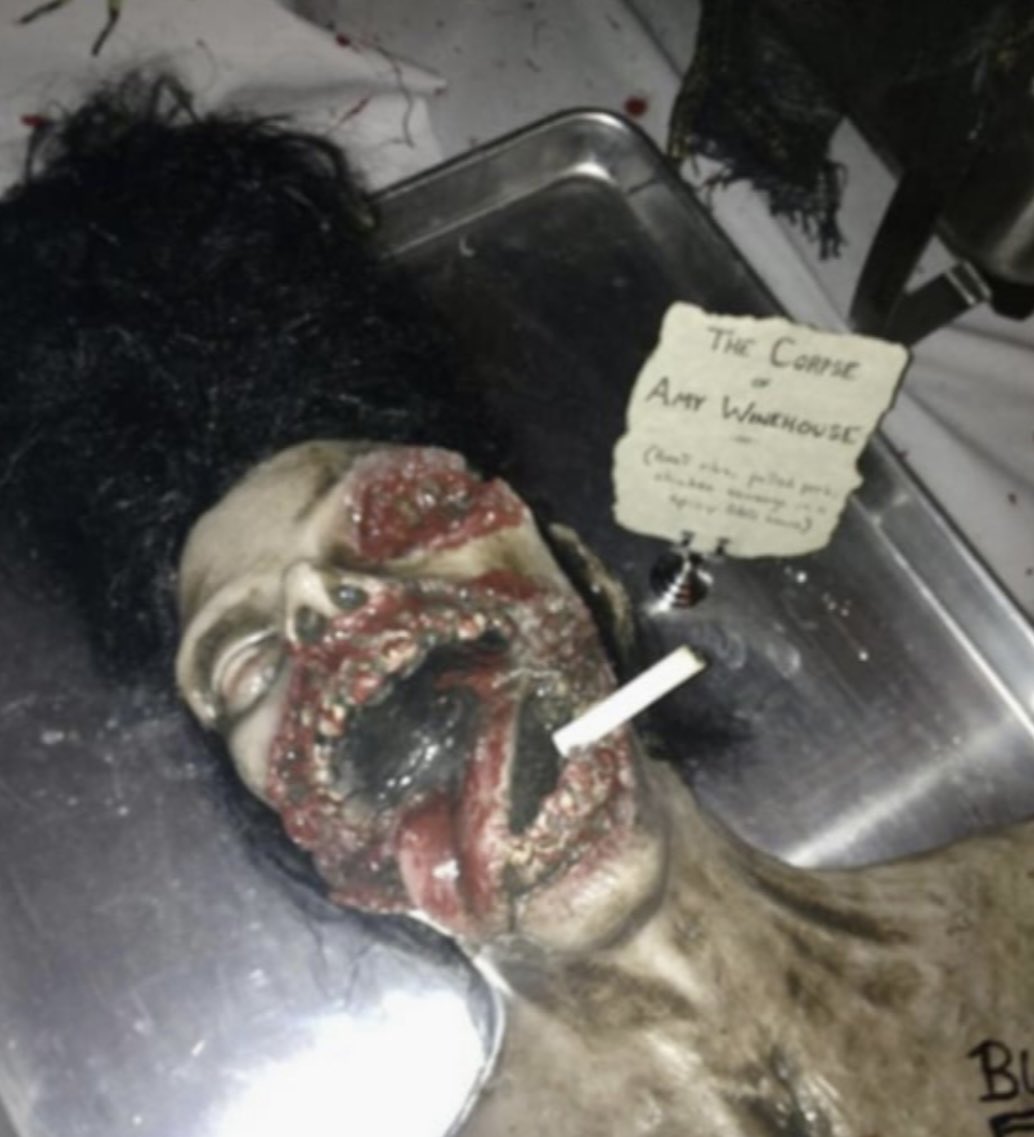 A photo of a meat platter meant to resemble Amy Winehouse's rotting corpse served at Halloween party hosted by Neil Patrick Harris in 2011.