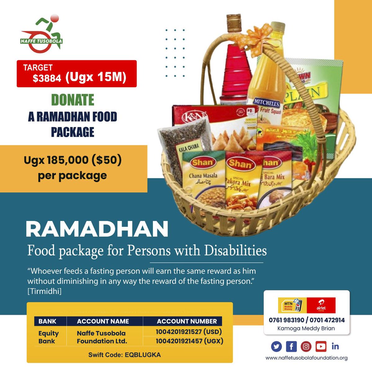 🌙 This #Ramadan2024, let's come together to make a meaningful impact! 
Join me in raising funds for food packs to support Muslims with disabilities.
Donate now and share the blessings!
#RamadanTogether #SupportForAll